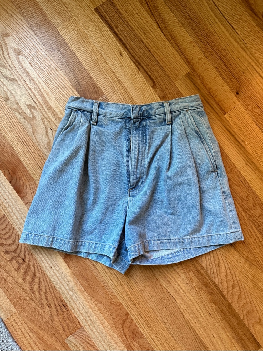 Agolde Light Blue Pleated Denim Shorts